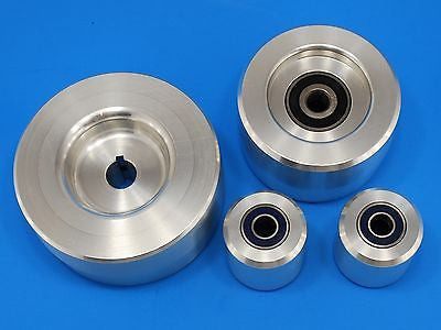 Complete Belt Knife Grinder Wheel Set 5" Drive 24mm bore, 4" Tracking, pair of 2" Idler wheels